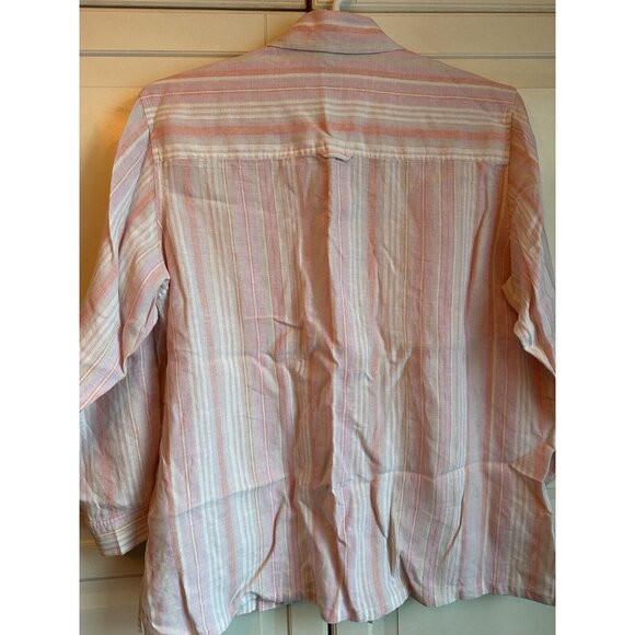 Sigrid Olsen SO Blue Linen Pink Stripe Blouse Womens 1X Plus - Picture 5 of 10
